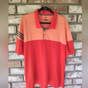 Adidas Men's Orange 3 Stripes Color Block Polo Sports Golf Shirt Sz 2XL Casual